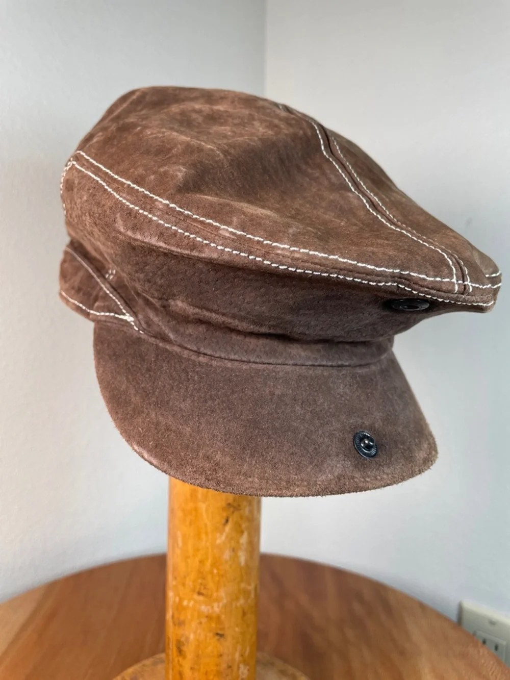 Goorin Brown Leather Flatcap Cap Cabbie Newsboy Size Medium